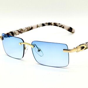 Men Sunglasses Hip Hop Gold Blue Lens Marble Arms Fashion Retro Shades Quevo New